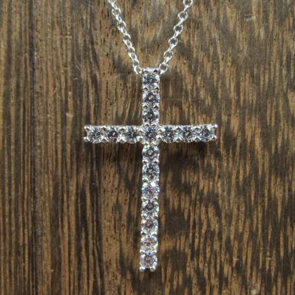 Jewelry - 18" Sterling Cubic Zirconia Simple Cross Necklace